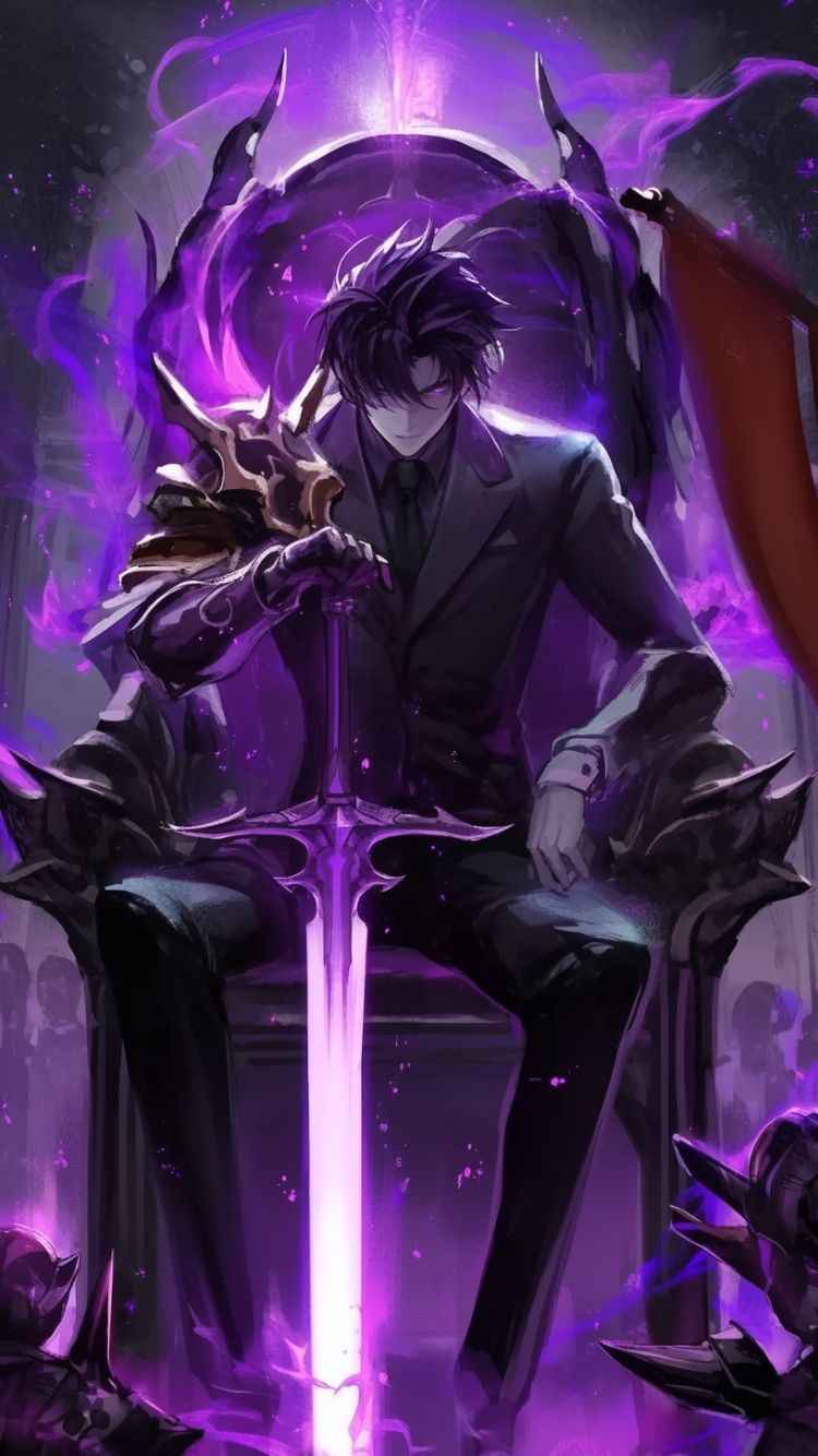 A solitary character dressed in a dark suit with a sword, reflecting the powerful imagery of solo leveling's igris.